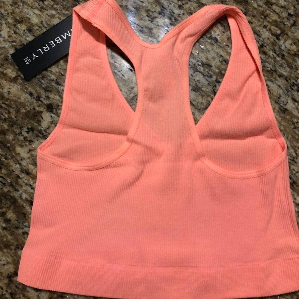 Kimberly C Seamless Ribbed Racerback Crop Top & Bike Short 5170 NWT Boutique - Picture 4 of 5